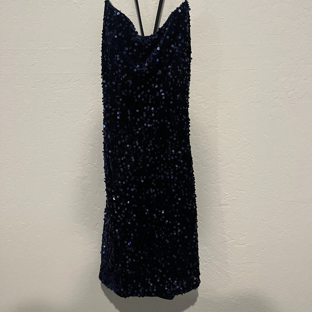Dark Blue Sequined Homecoming Dress